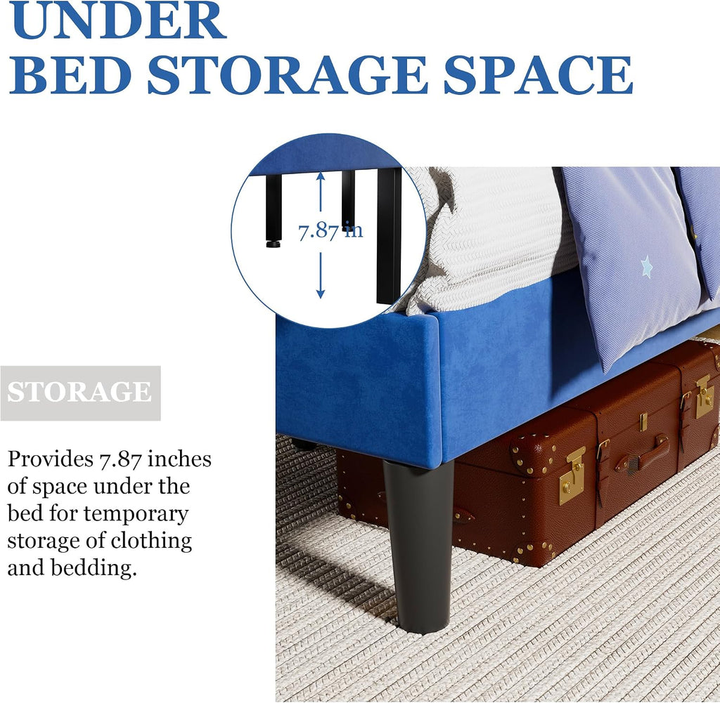 VECELO Twin Size Bed Frame, Upholstered Platform with Adjustable Diamond Tufted Headboard, Wood Slat Support, No Box Spring Needed, Navy Blue