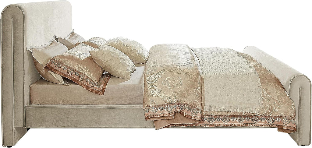 Meridian Furniture SloanCream-K Sloan Collection Modern | Contemporary Velvet Upholstered King Bed with Rich Soft Cream Velvet, Curved Headboard and Footboard, 82' W x 96' D x 45' H, Cream, King