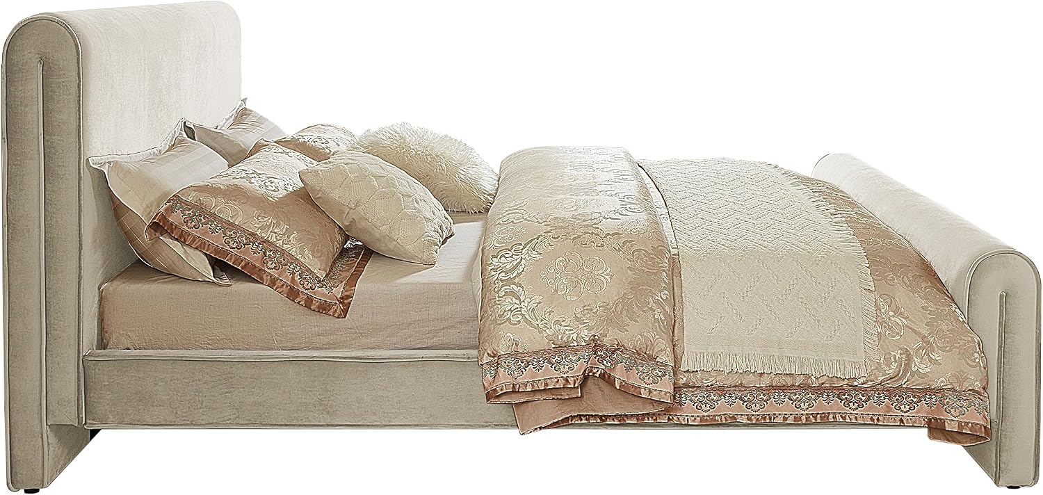 Meridian Furniture SloanCream-K Sloan Collection Modern | Contemporary Velvet Upholstered King Bed with Rich Soft Cream Velvet, Curved Headboard and Footboard, 82' W x 96' D x 45' H, Cream, King