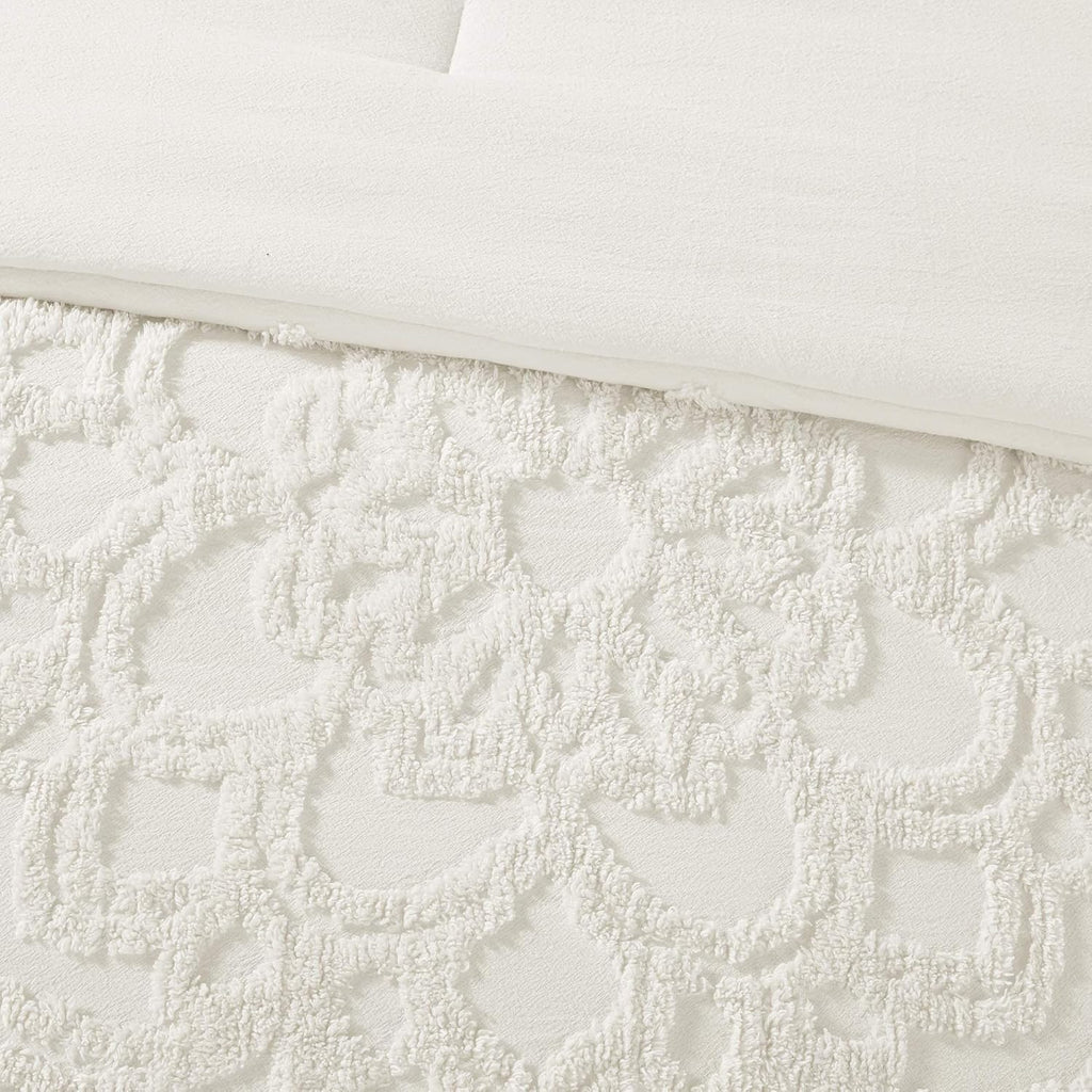 Madison Park Laetitia Comforter Bohemian Tufted Cotton Chenille, Medallion Shabby Chic All Season Down Alternative Bed Set with Matching Shams, Floral Off White King/Cal King(104'x92') 3 Piece
