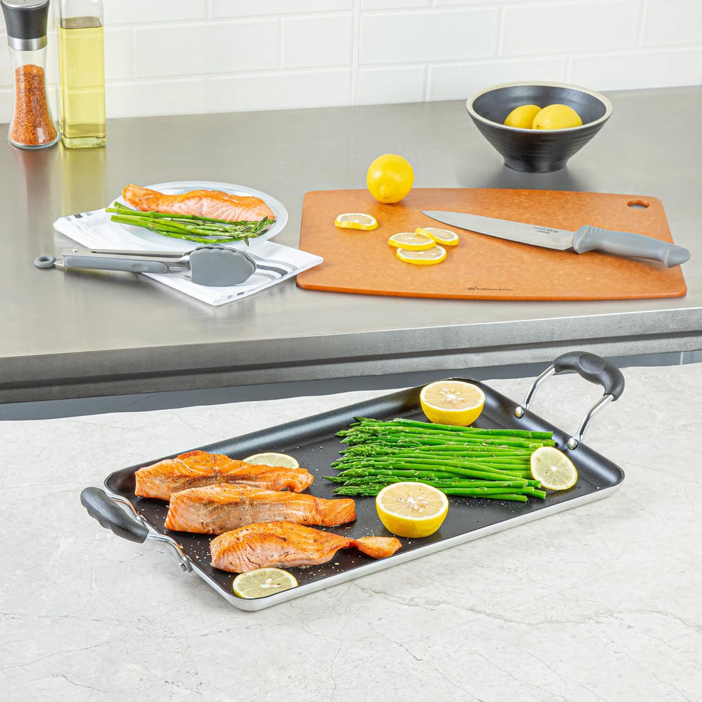 Restaurantware-Met Lux 16.5 x 10.5 Inch Double Burner Griddle, 1 No-Stick Flat Top Grill - Cool Touch Handles, Compatible With Gas And Electric, Aluminum Griddle Pan, Even-Heating, For Eggs