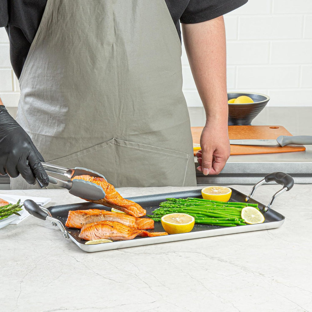 Restaurantware-Met Lux 16.5 x 10.5 Inch Double Burner Griddle, 1 No-Stick Flat Top Grill - Cool Touch Handles, Compatible With Gas And Electric, Aluminum Griddle Pan, Even-Heating, For Eggs