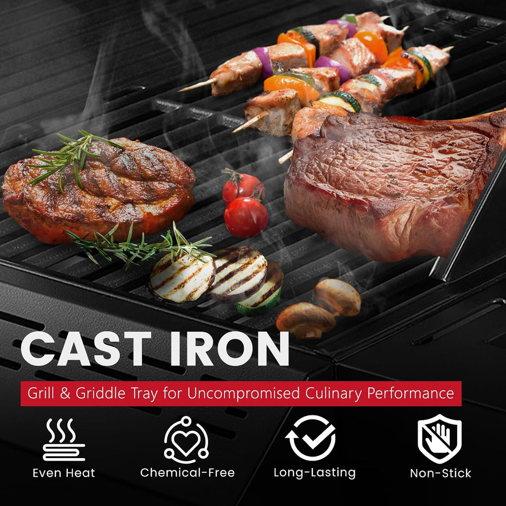 4 Burner Propane Grill,50000 BTU BBQ Grill with Side Burner and Enameled Cast Iron Grates,Visible Window Gas Grill with Wheels for Outdoor Cooking, Patio, Garden Barbecue Griliing