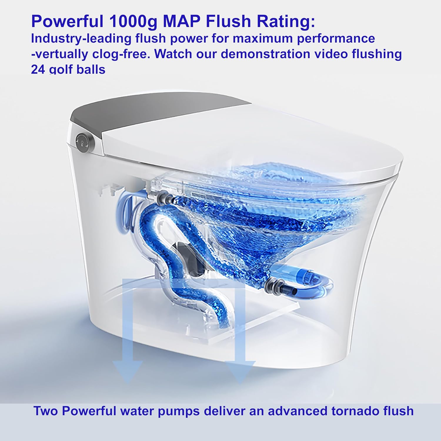 Smart Bidet Toilet with Water Tank – Heated Seat, Warm Wash, Auto Open Flush, Air Dryer, Deodorizer, Night Light, LED Display, 1000g MAP, 3-Year Warranty