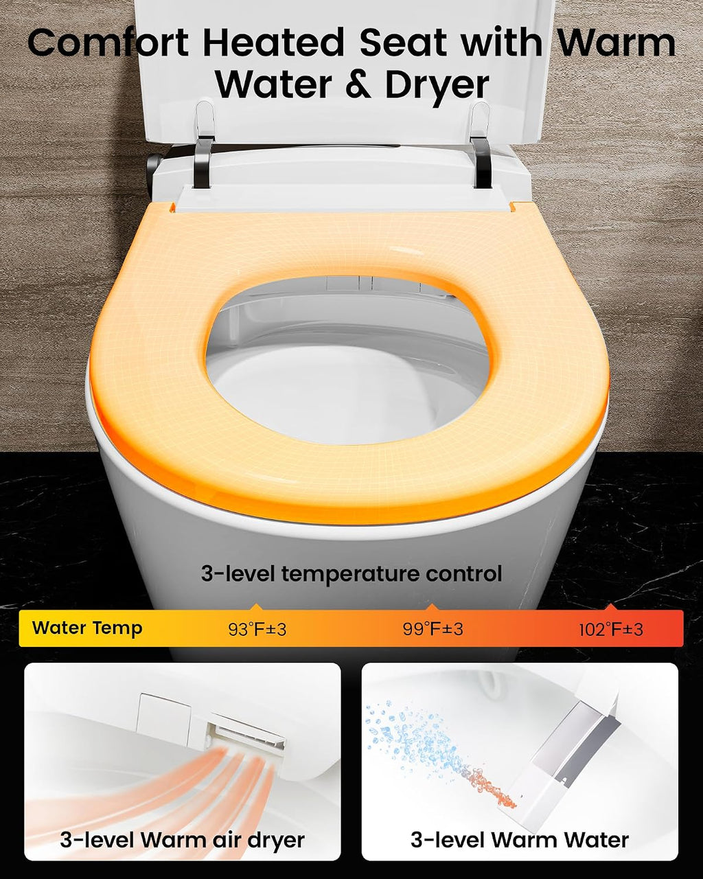 Smart Toilet with Bidet Built In, DA80U Smart Bidet Toilet with Tank Heated Seat, 1.06 GPF Power Flush Booster Pump, Auto Open/Close, Warm Water, Dryer, Night Light, Remote and Foot Kick Operation