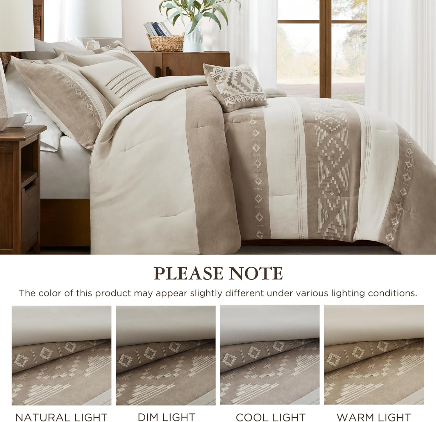 Woolrich Queen Comforter Set – Sutherland 5-Piece Microsuede Embroidered Bedding Set with Decorative Pillows, Taupe