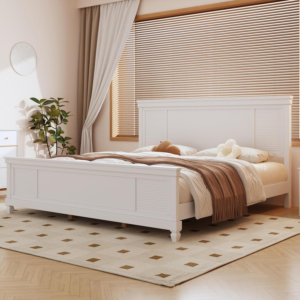 Christopher Knight Home Todie Modern King Size Bed Frame with Headboard, Wooden King Size Platform Bed Frame, Farmhouse King Size Bed Set, No Box Spring Needed, Easy Assembly, White