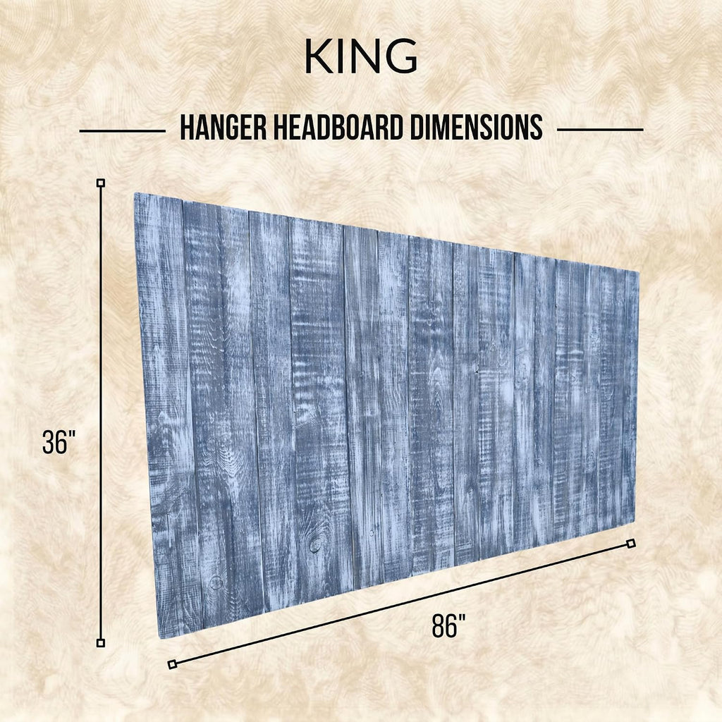 Barn Walls - Wall Mounted Floating King Size Bed Headboard - Handcrafted Solid Wood Construction - Easy No-Drill Installation - Contemporary Coastal Design - Elegant Blue Stonewash Finish, King Size