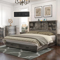 HOWE Farmhouse King Size Bed Frame with 51.2' Bookcase Headboard, Wooden Platform Bed with 2 Drawers, Sliding Barn Door Dec, Storage Bed with Charging Station, No Box Spring Needed, Rustic Grey