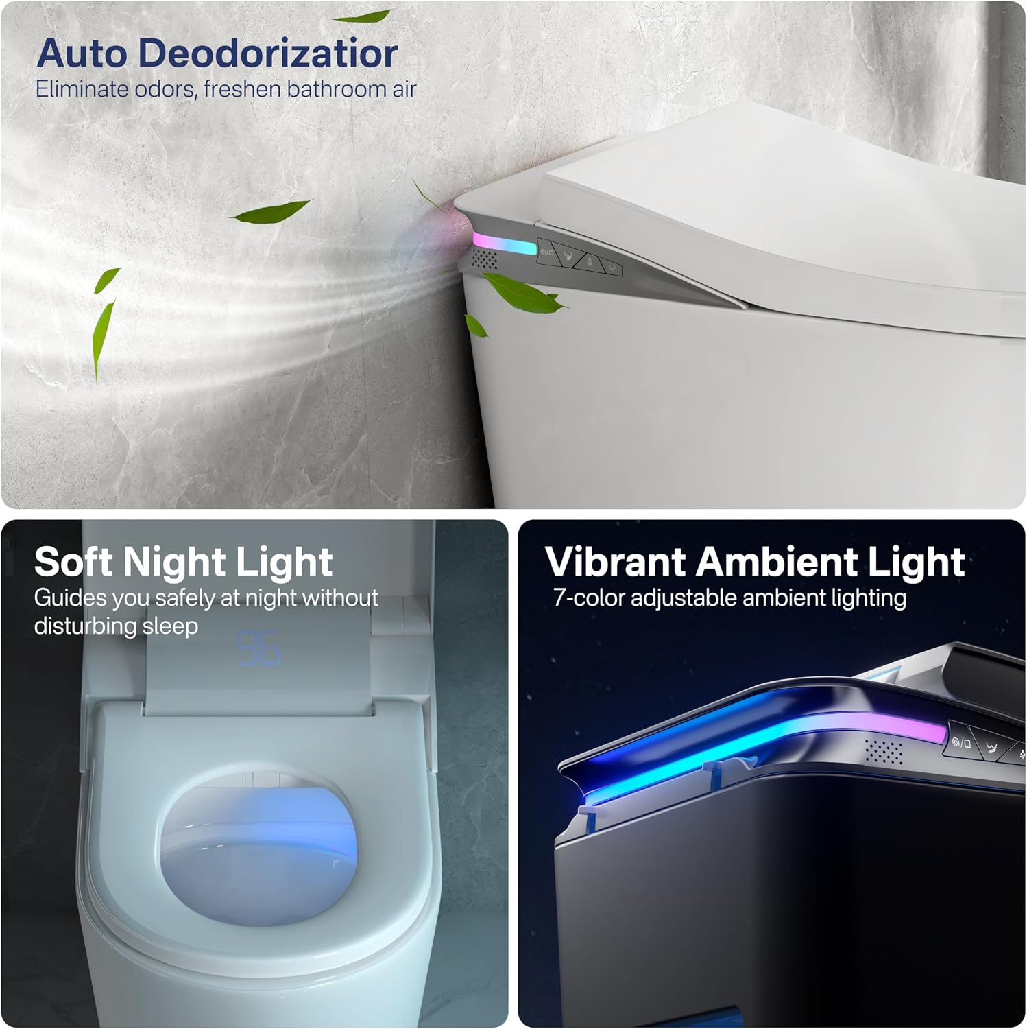Eridanus One Piece Smart Toilet with Bidet Built in, Electric Bidets with Warm Water Sprayer and Air Dryer, Auto Flush & Lid, ADA Height Elongated Heated Seat, Foot Sensor, Modern Tankless Toilets