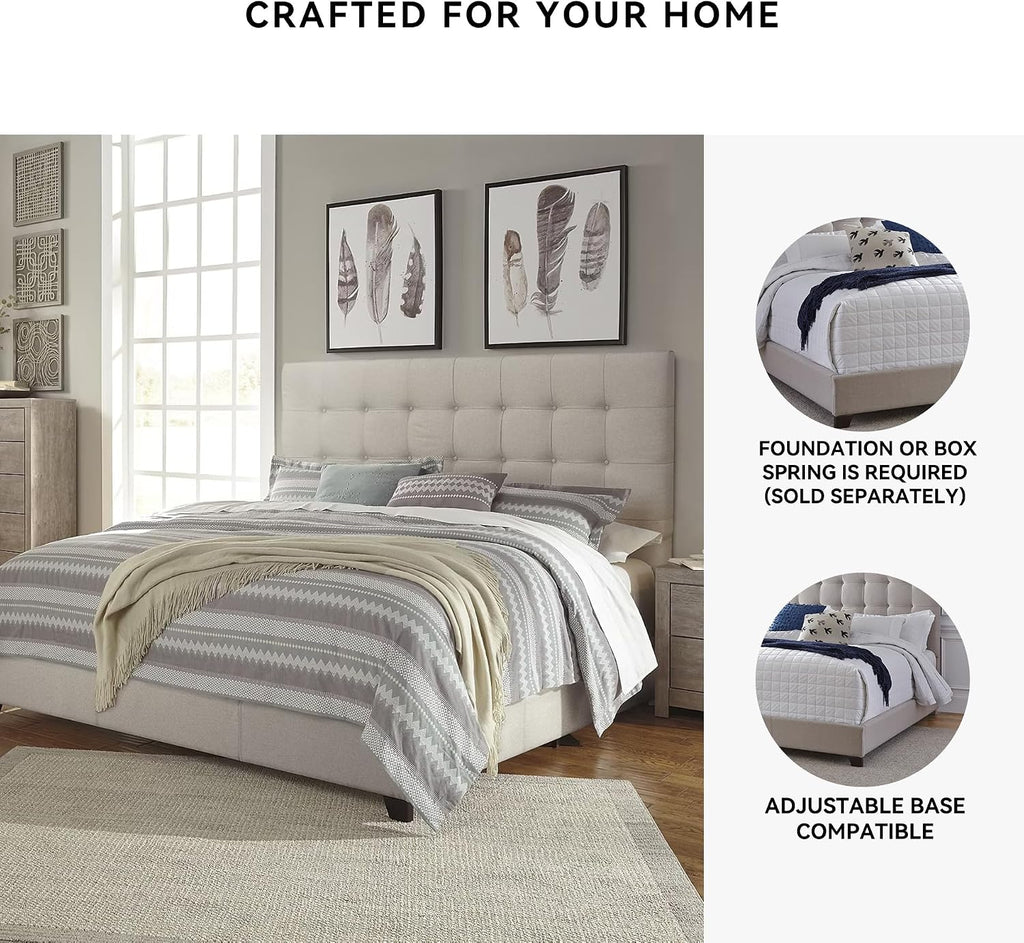 Signature Design by Ashley Dolante Modern Farmhouse Button-Tufted Upholstered Platform Bed, King, Beige