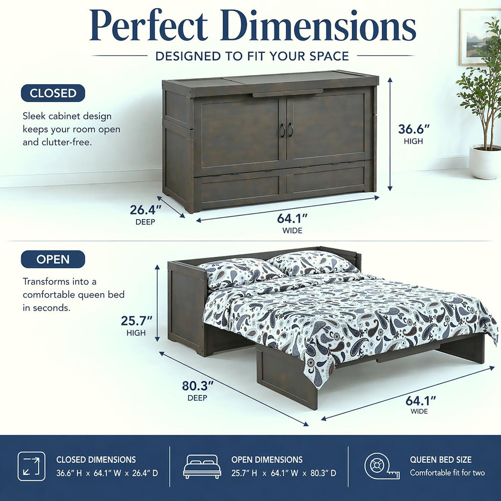 NIGHT & DAY Furniture Murphy Cube Cabinet Bed (Stonewash, Queen)