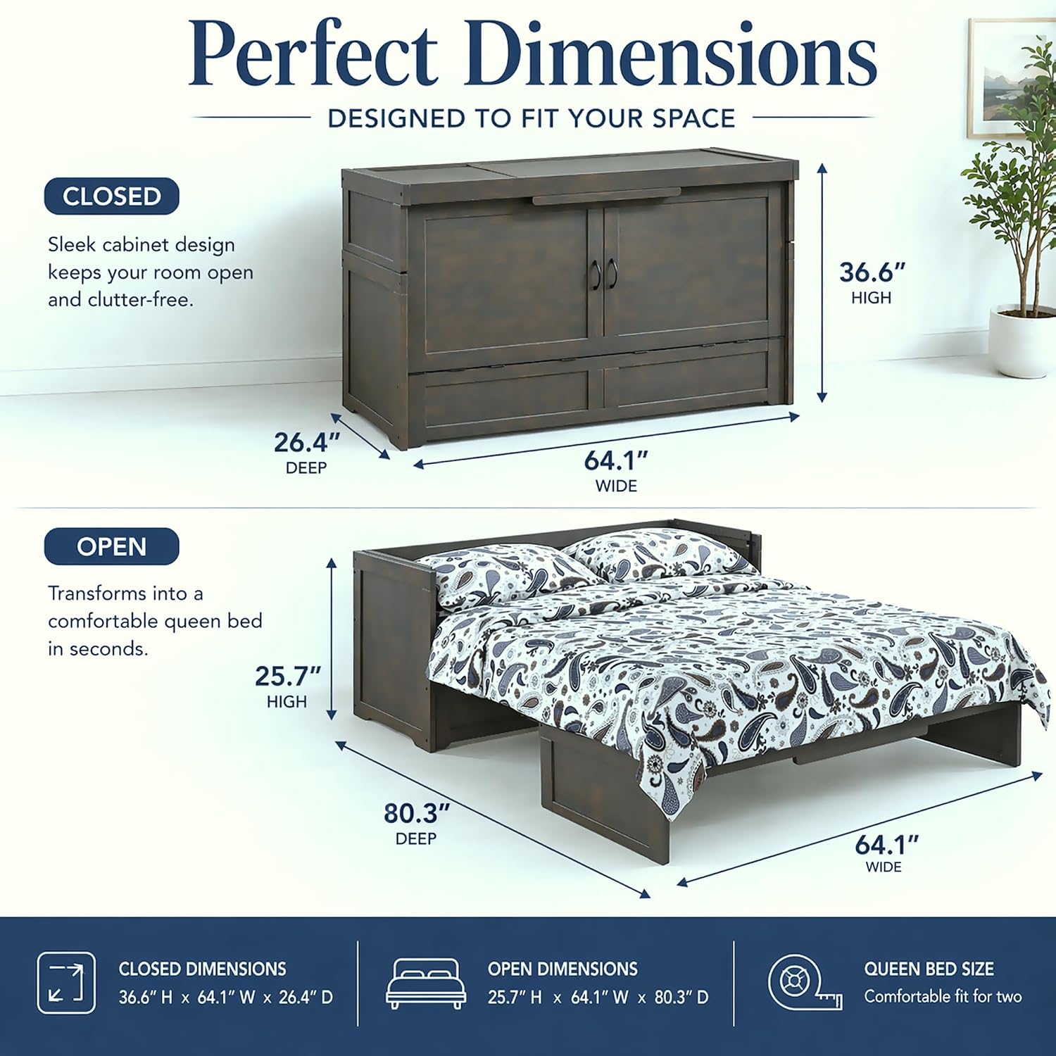 NIGHT & DAY Furniture Murphy Cube Cabinet Bed (Stonewash, Queen)