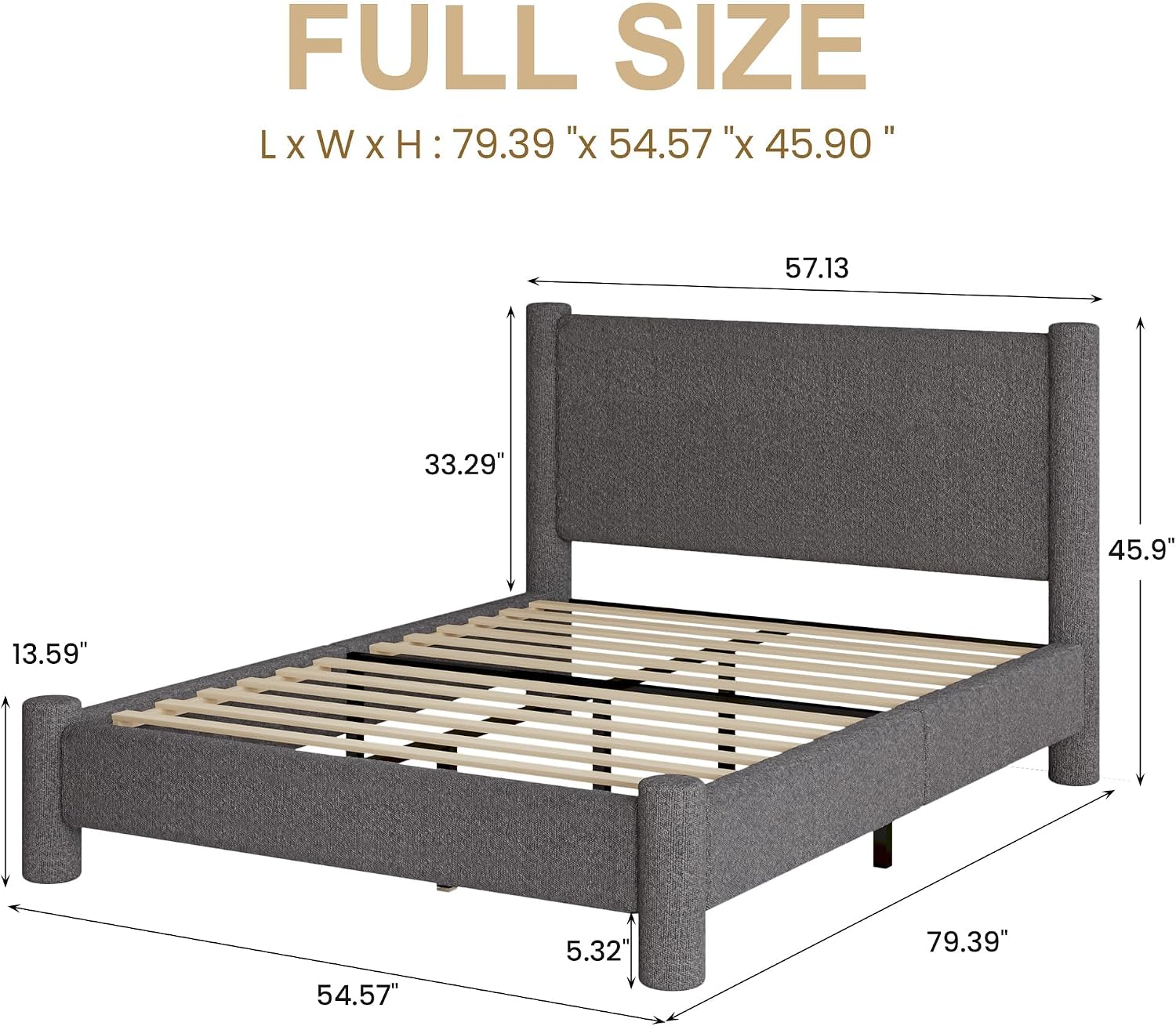 REVOMINCA Full Size Bed Frame, Boucle Upholstered Platform Bed with Headboard and Footboard, Soft Rounded Corners, No Box Spring Required, Easy Assembly, Dark Grey