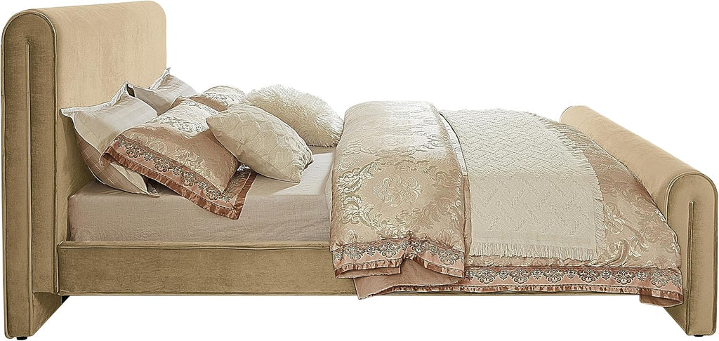 Meridian Furniture SloanCamel-K Sloan Collection Modern | Contemporary Velvet Upholstered King Bed with Rich Soft Camel Velvet, Curved Headboard and Footboard, 81' W x 92' D x 45' H, Camel, King