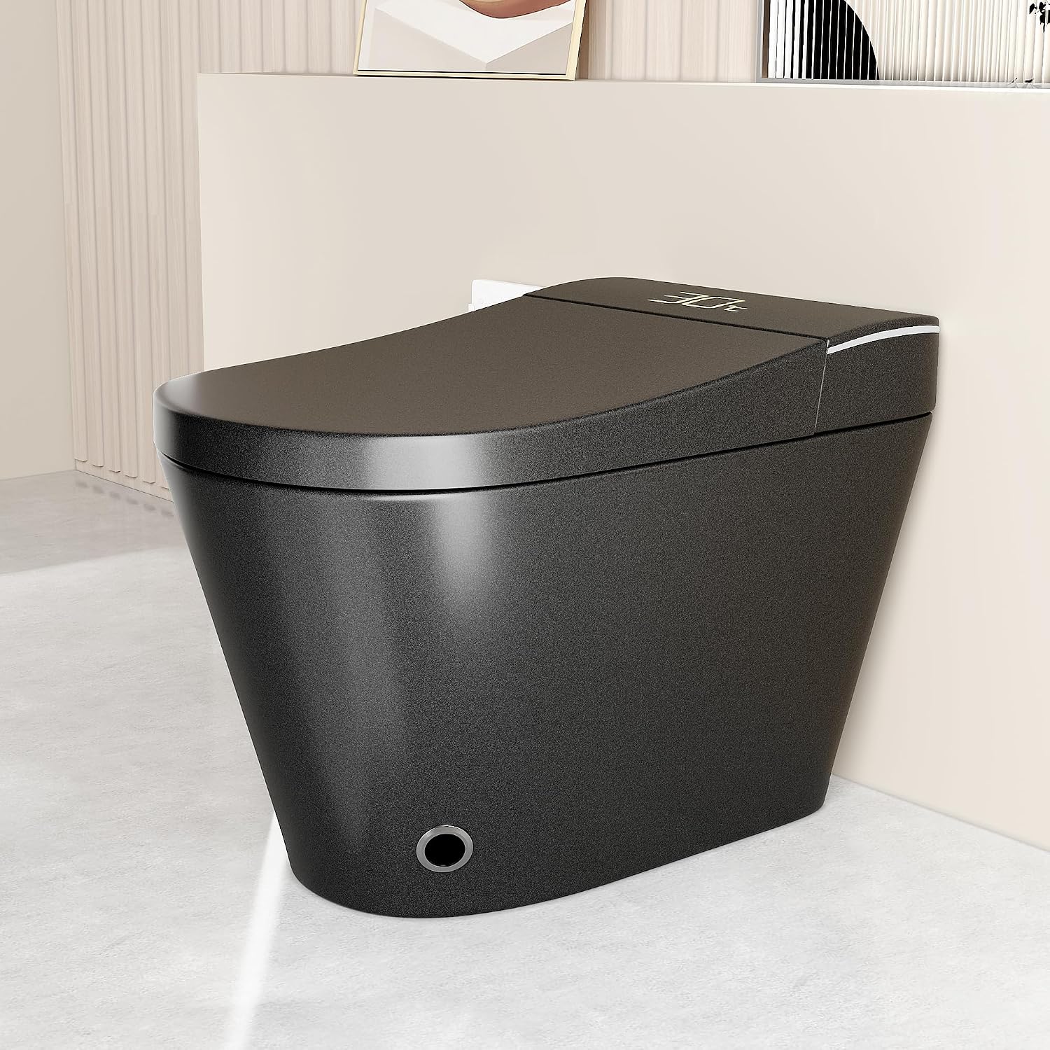 KEIKI Smart Ceramic Toilet with Warm Water Sprayer and Dryer, One Piece Bidet Toilet with Auto Dual Flush Foot Sensor Operation, Heated Seat, Auto Open/Close Seat, for Bathroom, Black