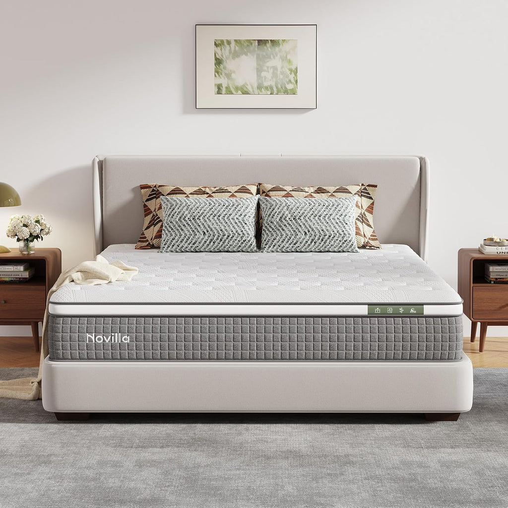 Novilla 12 Inch King Mattress,Hybrid Mattress King Size with Silky Cool Fabric, Gel Memory Foam & Pocketed Coils for Motion Isolation & Refreshing Cool Nights CertiPUR-US Certified Mattresses in a Box