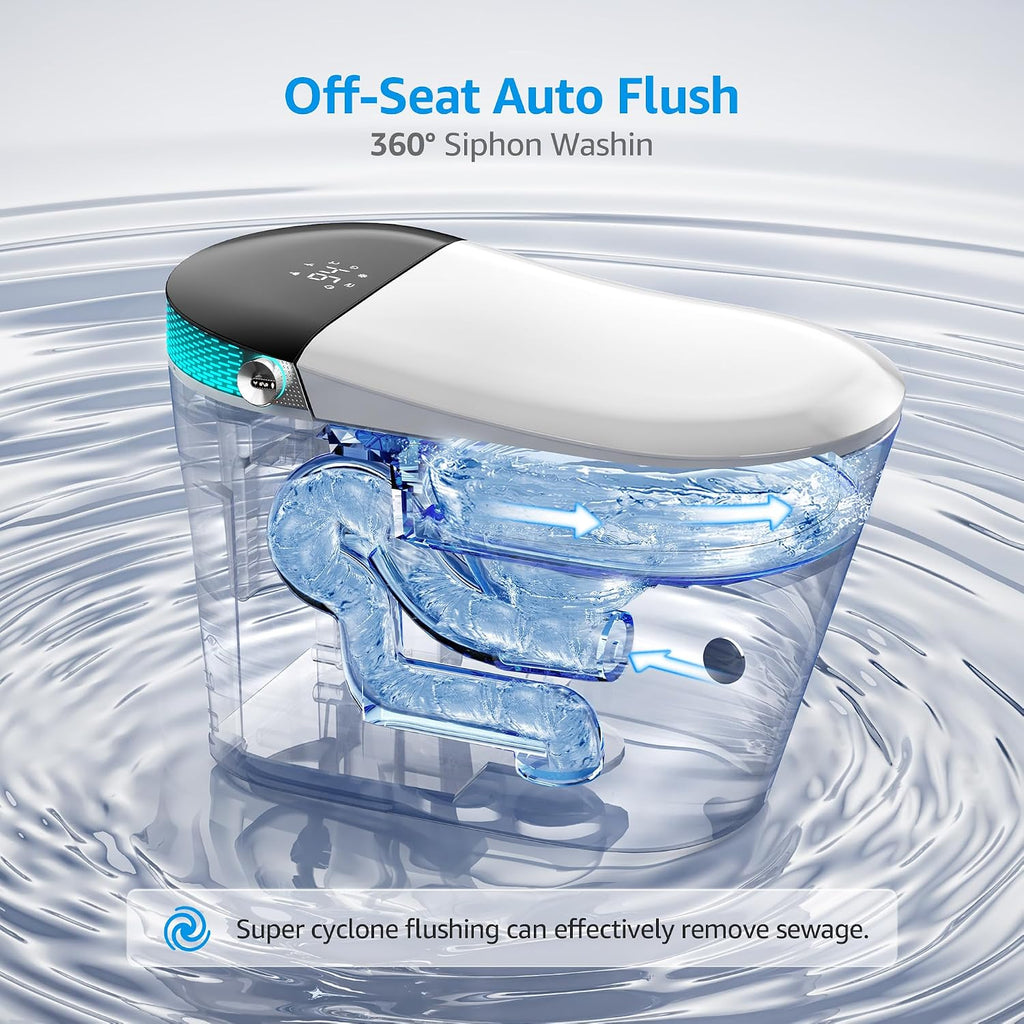 Smart Toilet with Build-in Bidet Seat, Tankless Toilet with Auto-Opening and Closing Lid, Auto Flushing, Heated Seat, Warm Water Bidet, Air Dryer, LED Display, and Remote Control