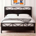 LIKIMIO King Bed Frame, Tall Industrial Headboard 51.2 ', Platform Bed Frame with Strong Metal Support, Solid and Stable, Noise Free, No Box Spring Needed, Easy Assembly, Black
