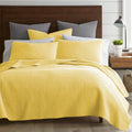 Levtex Home Cross Stitch Reversible King/Cal King Quilt Set (106x92in) and 2 Pillow Shams (36x20in) - Stitch Texture - Yellow - Cotton King Size Quilt Bedding Set - Lightweight Soft Pre-Washed