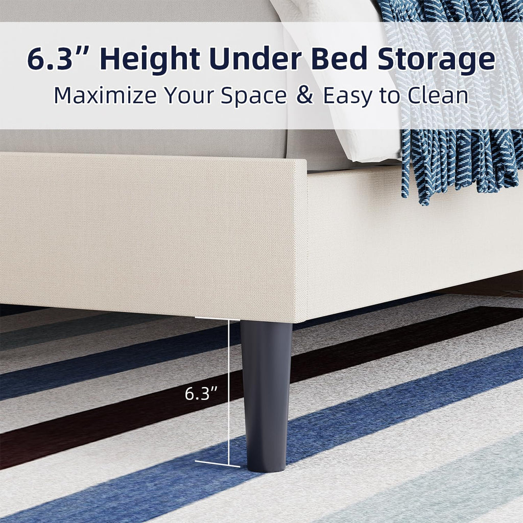 BarnFurin King Bed Frame, Upholstered Platform Bed with Button Tufted Headboard, Fabric Bed Frame with Wooden Slats Support, No Box Spring Required, Easy Assembly, Cream