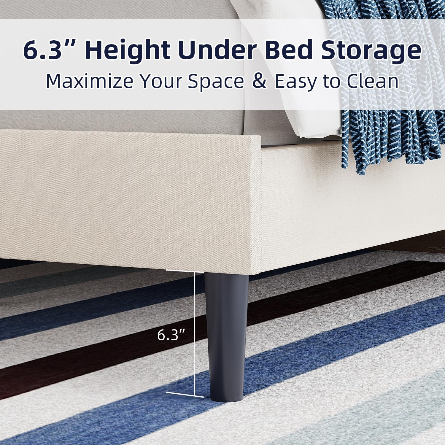 BarnFurin King Bed Frame, Upholstered Platform Bed with Button Tufted Headboard, Fabric Bed Frame with Wooden Slats Support, No Box Spring Required, Easy Assembly, Cream