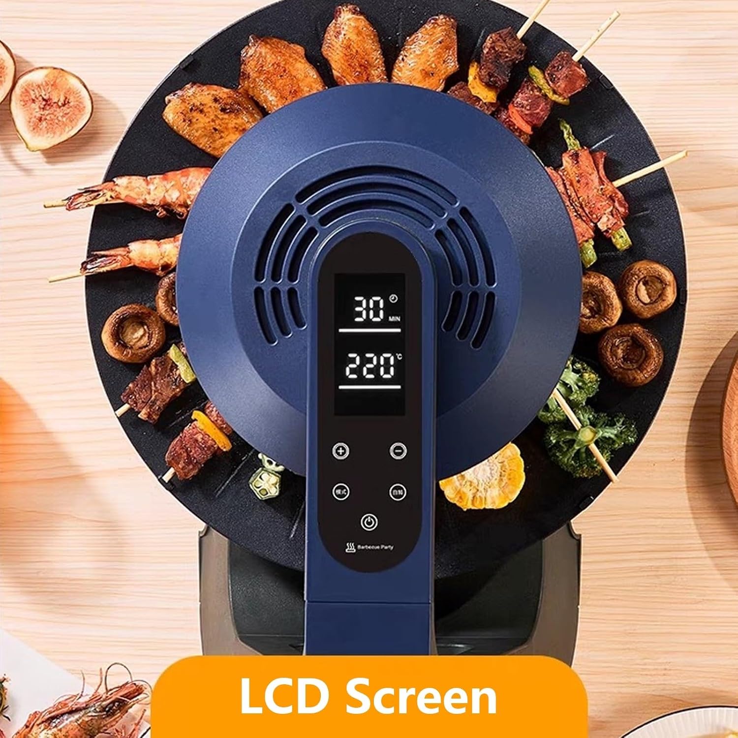 Electric Smokeless Grill Indoor Electric Grill 360° Auto-Rotate Temperature Control Non-Stick Removable Grill Griddle Plates for Home Party Camping