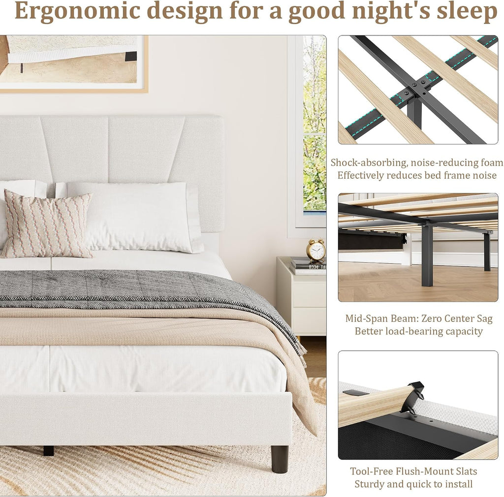 GarveeHome Full Size Bed Frame with Upholstered Headboard, Modern Fabric Platform Bed Frame with Wooden Slat Support, Adjustable Headboard, No Box Spring Needed, Noise-Free, for Bedroom