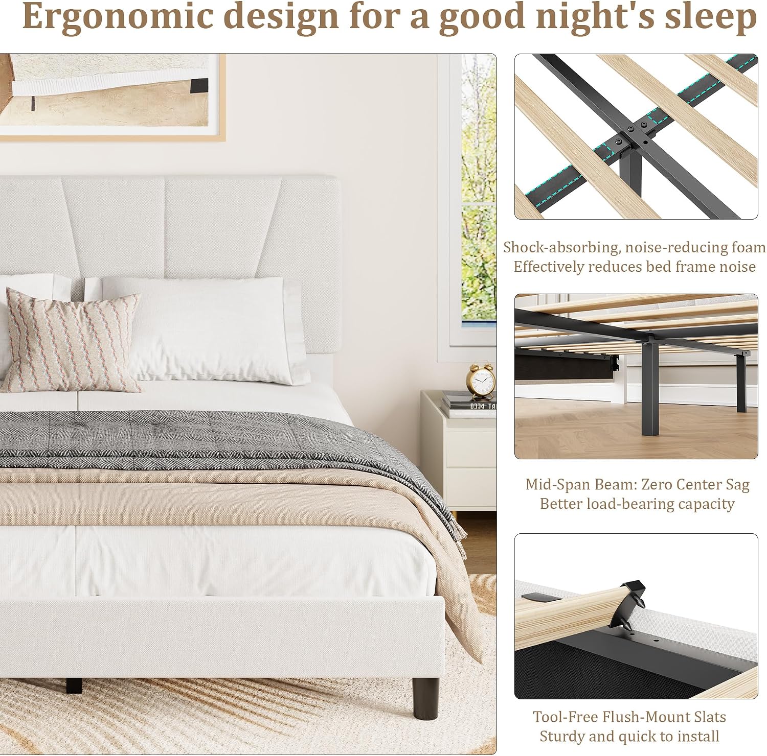 GarveeHome Full Size Bed Frame with Upholstered Headboard, Modern Fabric Platform Bed Frame with Wooden Slat Support, Adjustable Headboard, No Box Spring Needed, Noise-Free, for Bedroom