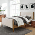 Modway Maven King Size Bed Frame in Ivory Walnut with Upholstered Fabric Headboard and Footboard – Wood King Platform Bed Frame – No Box Spring Needed