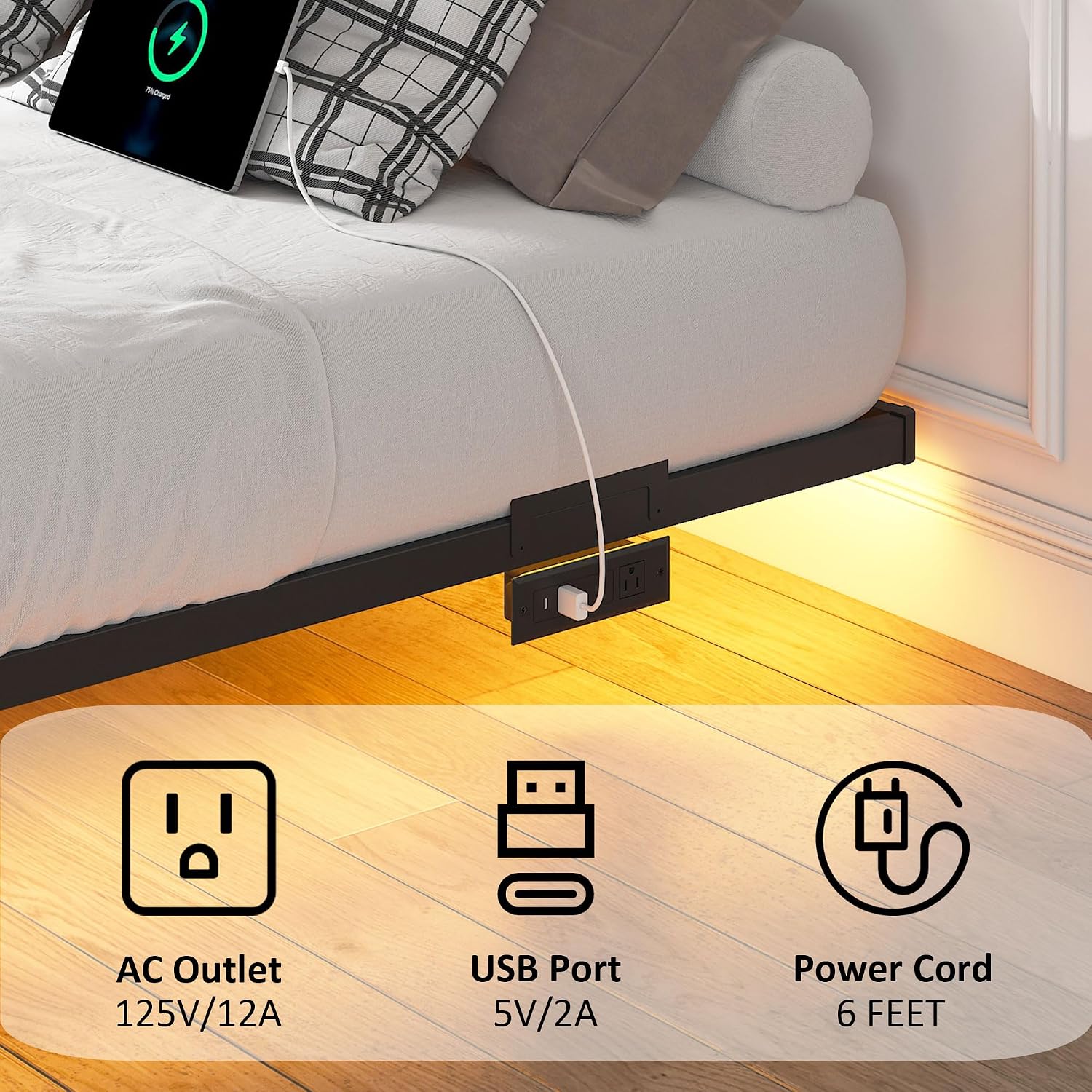 YORMDMO Floating Bed Frame King Size, Heavy Duty Bedframe with Smart LED Lights & Charging Station, Modern Metal Platform Bed, Easy Assembly No Box Spring Needed, 10 Inch