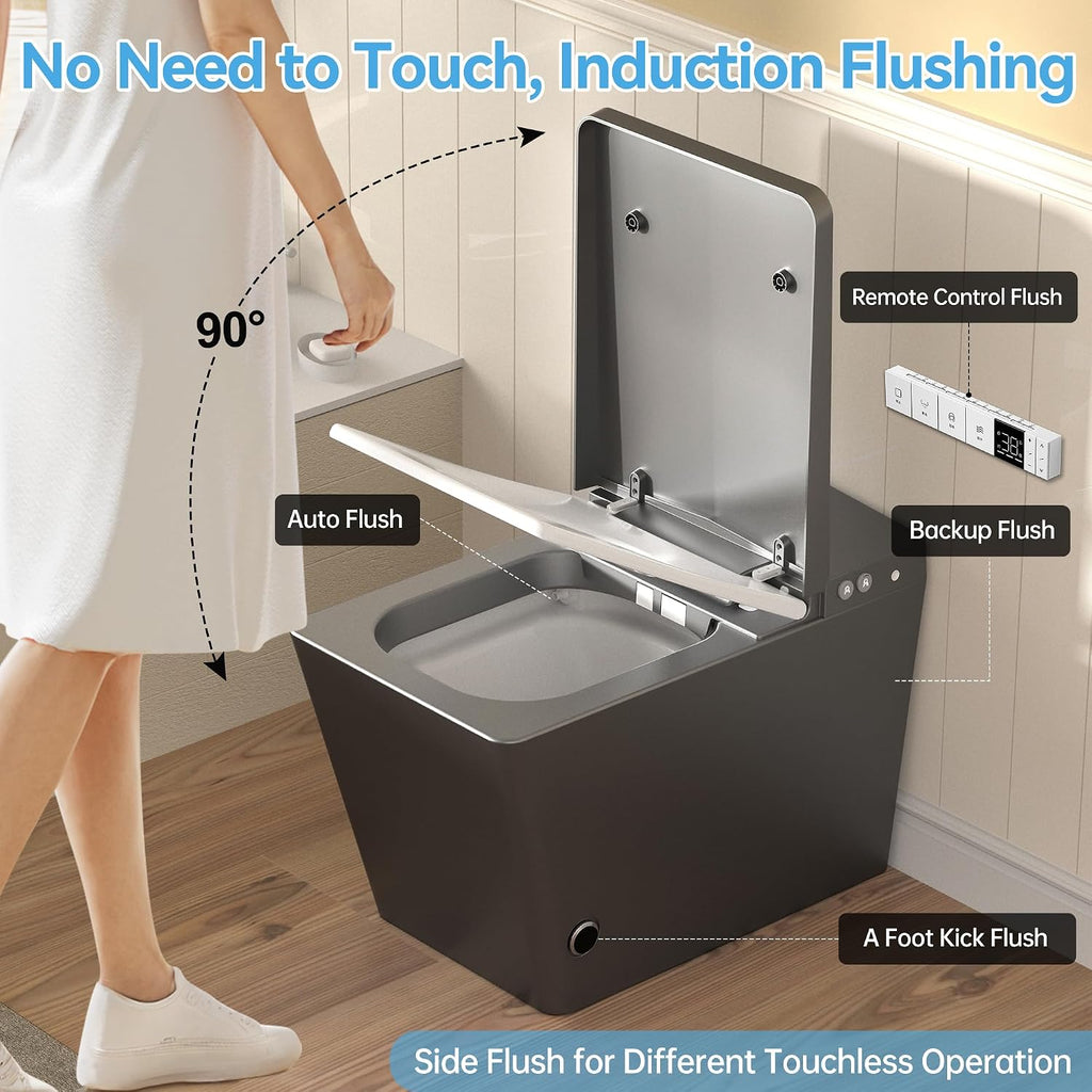 WinZo Smart Toilet with Built-in Tank, Square Comfortable Height One-Piece with Warm Water Bidet, Foot Kick Flush, Modern Elongated Smart Toilet with Bidet Built In, Heated Seat & Auto Drying