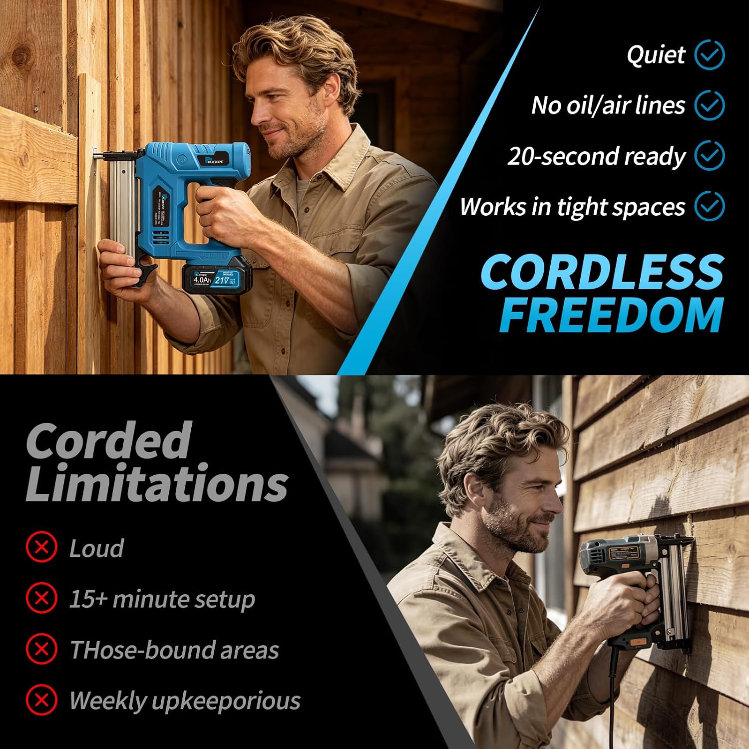 18 Gauge 21V Cordless Brad Nailer，Power Nailers with 2 x 4.0Ah Battery,Pistola De Clavos with 1200 Nails,2 Firing Modes,for Home Improvement,DIY, Woodworking