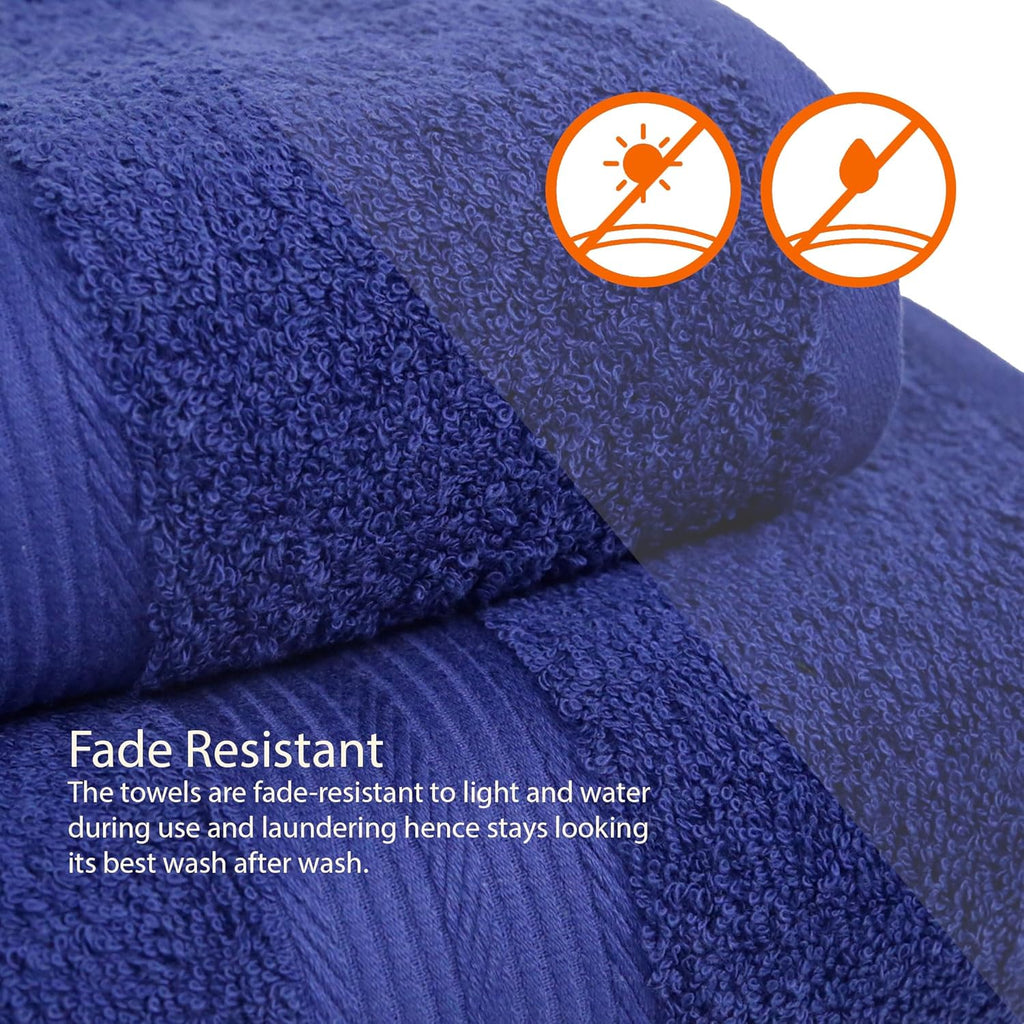 Amazon Basics 6-Piece Fade-Resistant 100% Cotton Towel Set, Soft and Absorbent, 2 BathTowels, 2 HandTowels, 2 Washcloths, Navy Blue (Pack of 6)