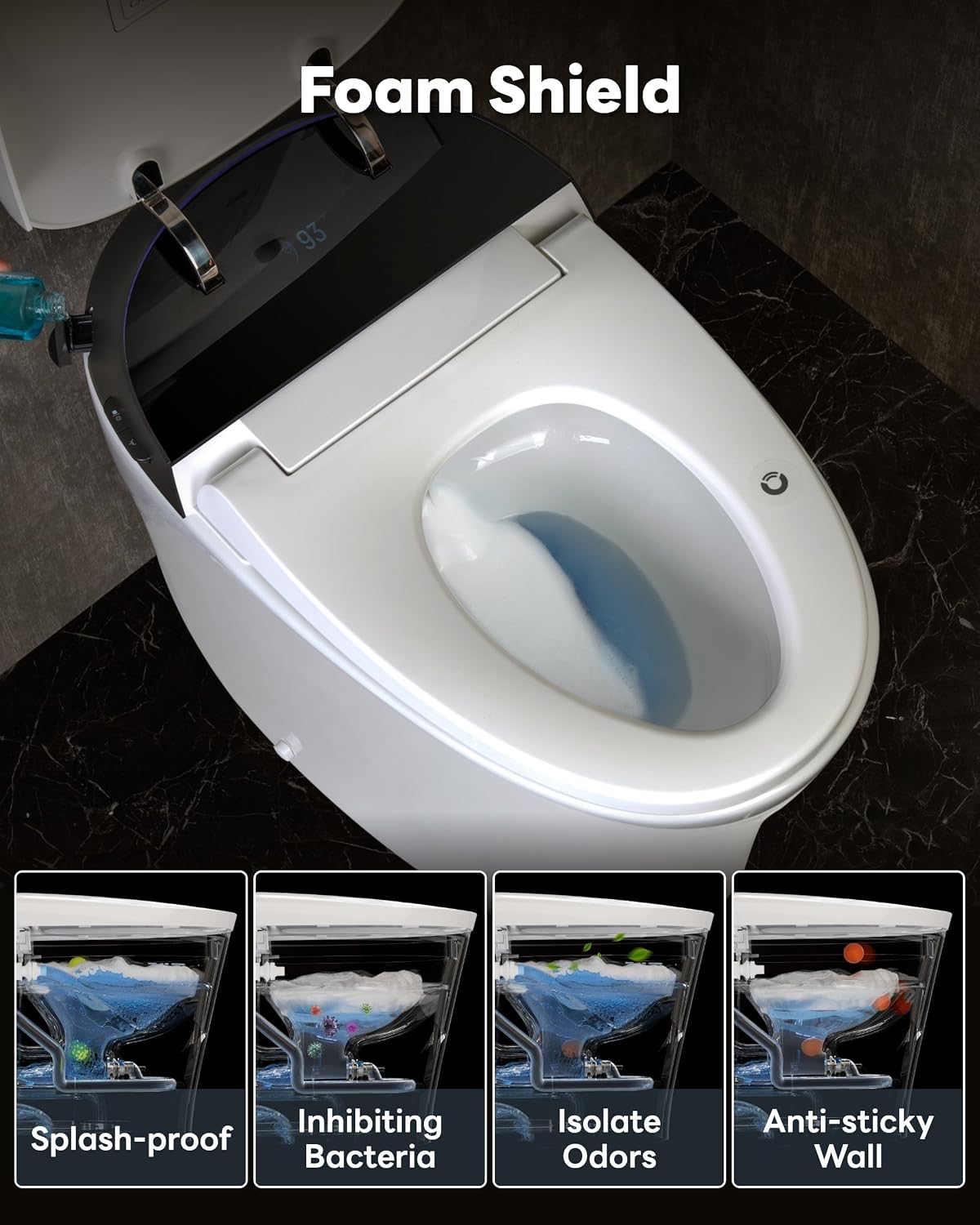 CANEST Smart Toilet with ADA Chair Height, Foam Dispenser, 1.1/1.6GPF Dual-Flush Bidet Toilet, 12' Rough-in, One Piece Toilet, Eco Mode, Auto Open/Close, Warm Water/Dryer, Self-Cleaning, Deodorization