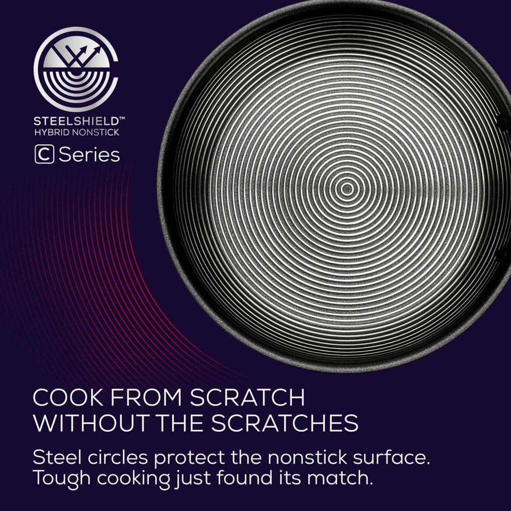 Circulon Clad Stainless Steel Cookware Pots and Pans and Utensil Set with Hybrid SteelShield and Nonstick Technology, 12 Piece - Silver