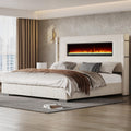 AMERLIFE Modern California King Size Bed Frame with Fireplace, Corduroy Upholstered Bed Frame with 60.4' Extra Tall Headboard, Wingback Platform Bed Frame Wooden Slats/No Box Spring Needed, Beige
