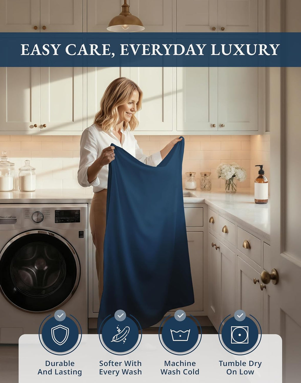 LANE LINEN 100% Egyptian Cotton Sheets King Size - 1000 Thread Count King Bed Sheets, Ultra-Soft Hotel Luxury with 15' Deep Pocket, Naturally Breathable & Durable, Silky Sateen Weave - Estate Blue