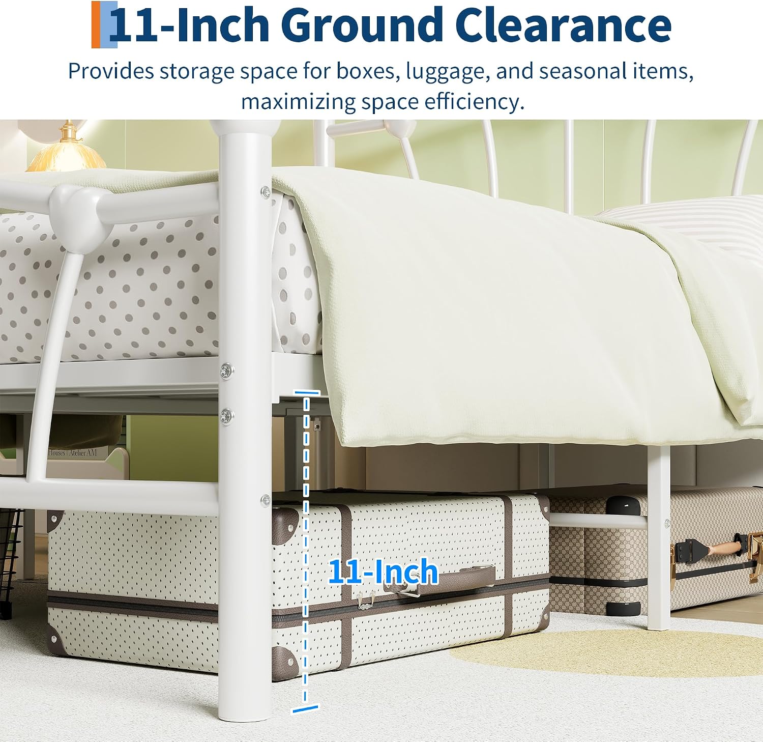 GarveeHome Full Size Bed Frame, Heart Shaped Metal Bed Frame with Headboard and Footboard, Platform Bed Frame with Sturdy Slat Support, Underbed Storage Space, No Box Spring Needed, White