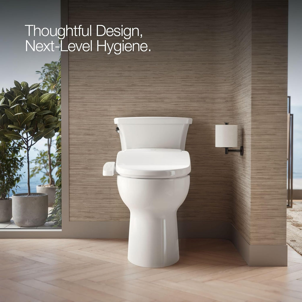 Kohler PureWash E580 Elongated Bidet Toilet Seat, White, Quiet-Close Lid Prevents Slamming, Self-Cleaning Wand, Adjustable Water Pressure with Multiple Cleansing Options
