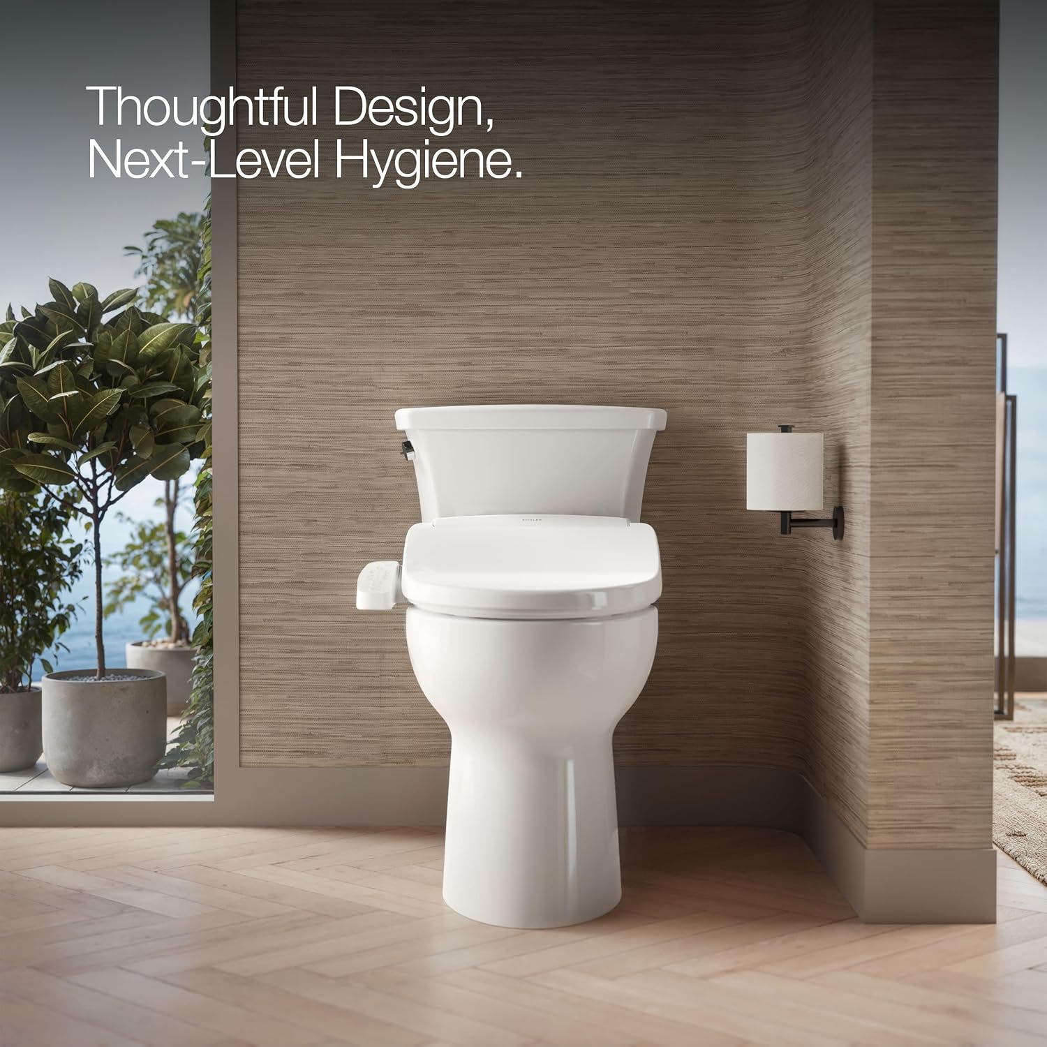 Kohler PureWash E580 Elongated Bidet Toilet Seat, White, Quiet-Close Lid Prevents Slamming, Self-Cleaning Wand, Adjustable Water Pressure with Multiple Cleansing Options