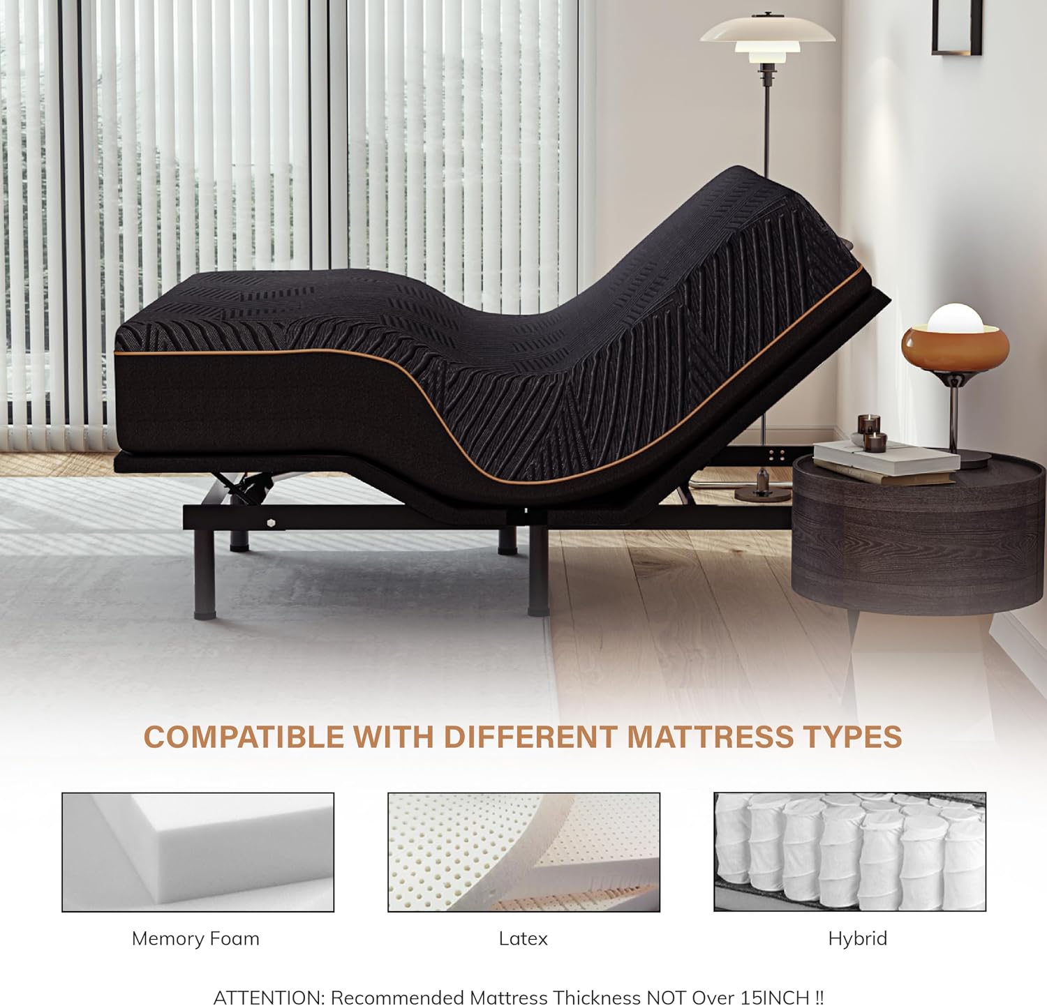 MLILY EGOHOME Split King Adjustable Bed Frame and 14 inch Memory Foam Mattress, Wireless Remote Adjustable Bed Base with 12' Adjustable Legs and Head and Foot Incline, Zero Gravity, Easy Assembly