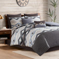 Woolrich Queen Comforter Set, Southwestern Aztec 8 Piece Bedding Set, Oversized All Season Down Alternative Comforter with Shams, Euro Shams, Decorative Pillows & Bedskirt, Rustic Cabin, Blue