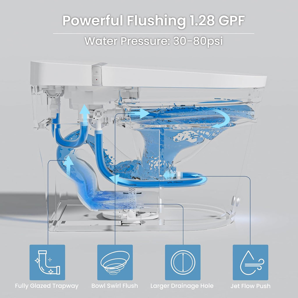 Casta Diva Smart Toilet, Wider Bidet with Heated Seat, Auto Open/Close, Warm Water, Foot Sensor Auto Flushing, Modern Japanese Toilet for Bathroom with Remote Control 1.28GPF(CD-K010)
