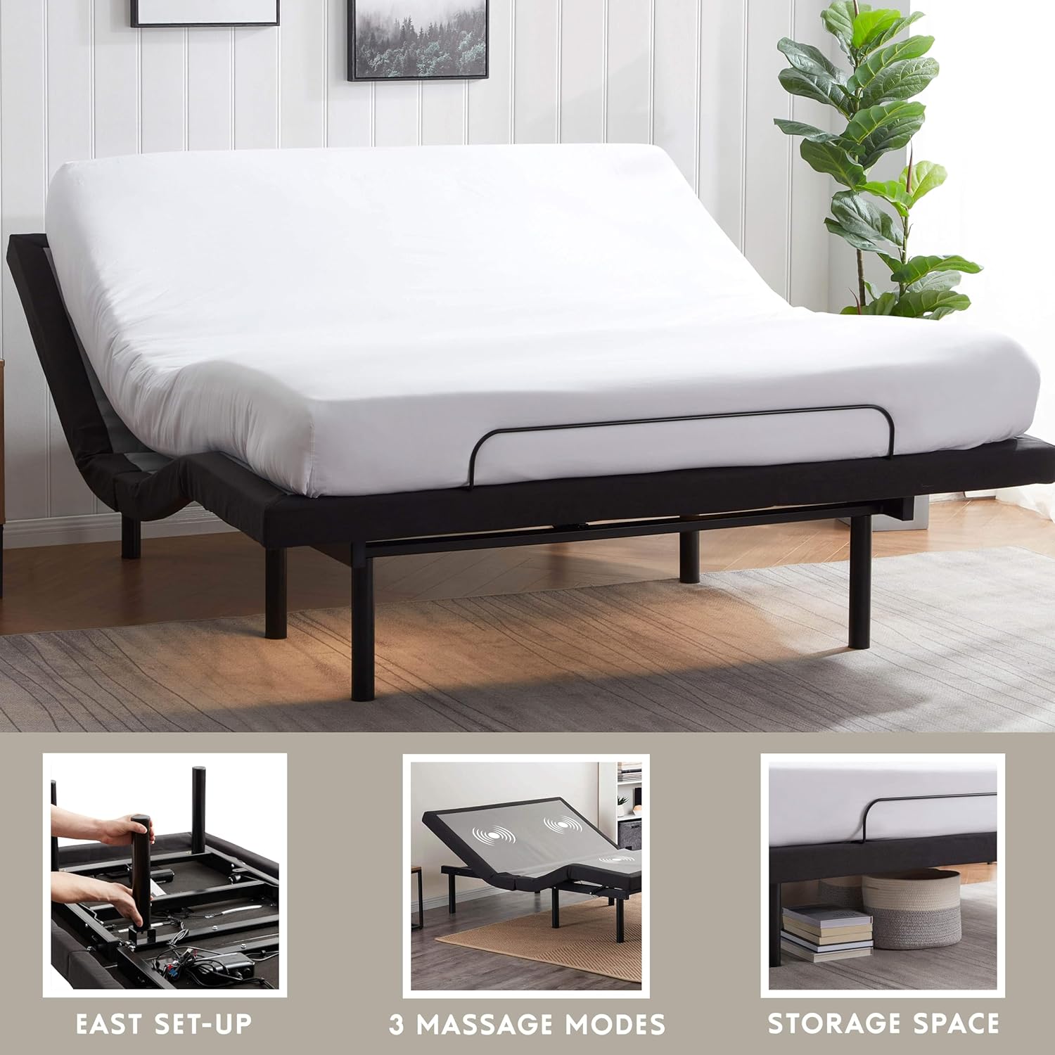 Nestl Adjustable Bed Frame - 2nd Generation - Adjustable Massage Split King Bed Frame with Wireless Remote, Head & Foot Massage, Zero Gravity Fast & Easy Assembly, USB Ports, Under Bed LED Lighting
