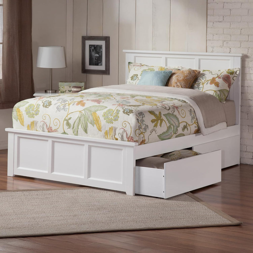 AFI, Madison Queen Platform Bed with Matching Footboard & Storage Drawers, White