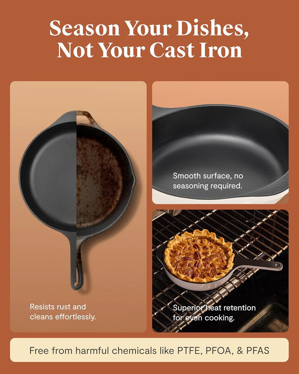 Caraway Cast Iron Skillet Set - 8' & 10.5' Enameled Cast Iron Pan With 3 Layer Enamel Coating - No Seasoning Required - Compatible With All Stovetops - Free From Forever Chemicals - Charcoal