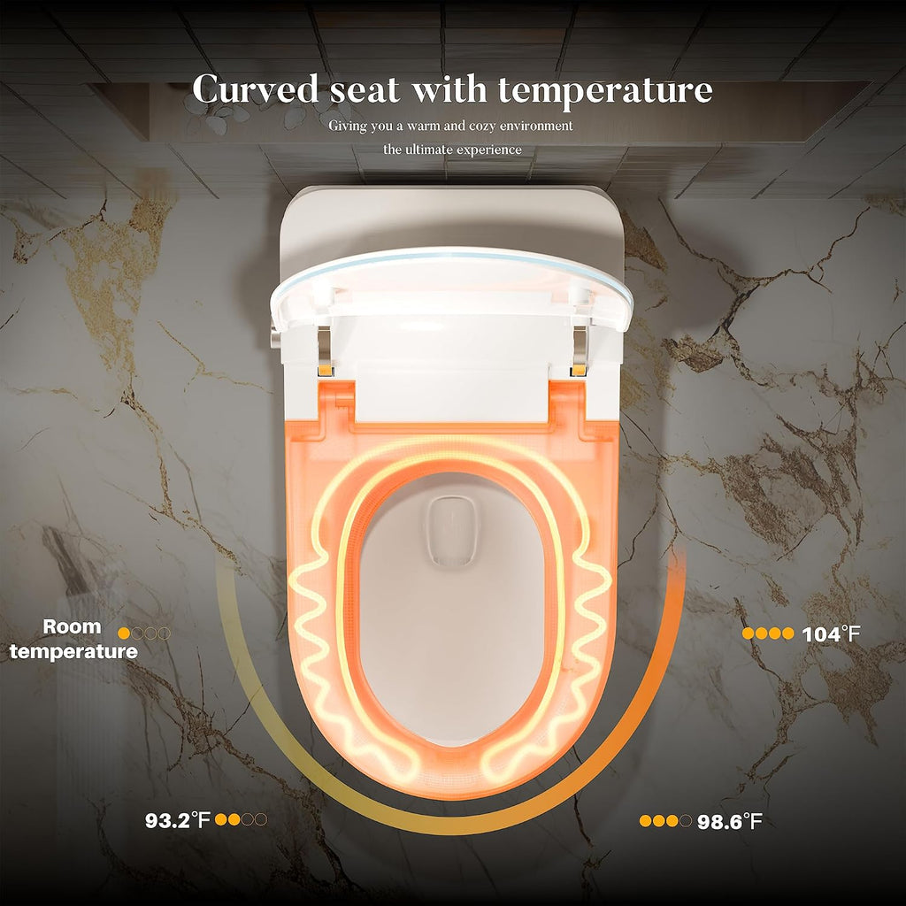 WinZo mart toilet with bidet built in, Heated Seat,Female Cleaning, Warm Water & Dry Function, Modern Tankless Toilets, ADA Comfort Height Toilet, LED Display, Foot Sensor, 1.28GPF, 1000g MAP Flush