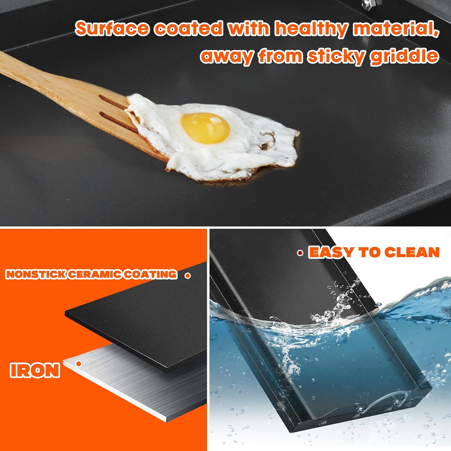 onlyfire Universal BBQ Griddle for Charcoal/Gas Grills, Ceramic Coated Non-Stick Flat Top Griddle with Handles for Outdoor Cooking, 25' x 16'