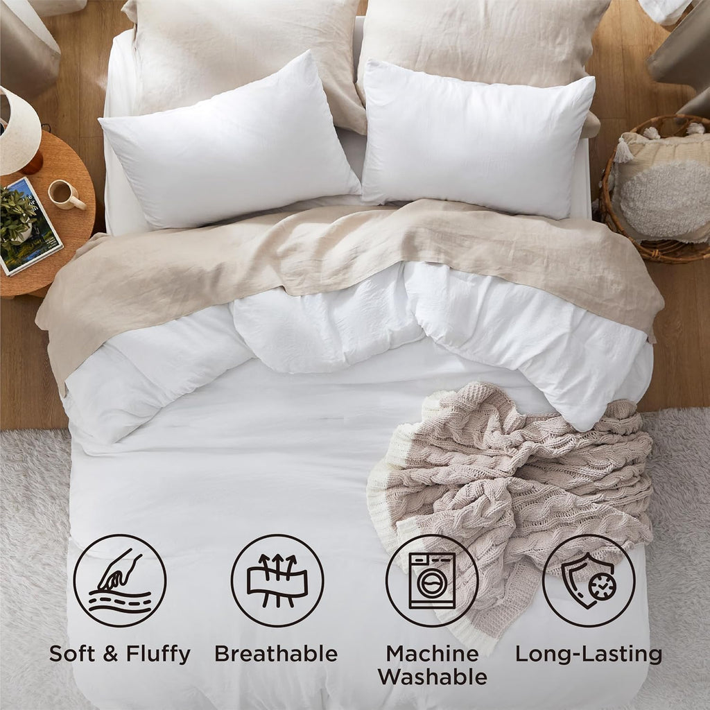 Bedsure Super King Comforter Set, White Soft Prewashed Bedding for All Seasons, 3 Pieces GentleSoft™ Bed Set, 1 Lightweight Comforter (120'x120') and 2 Pillowcases (20'x36')
